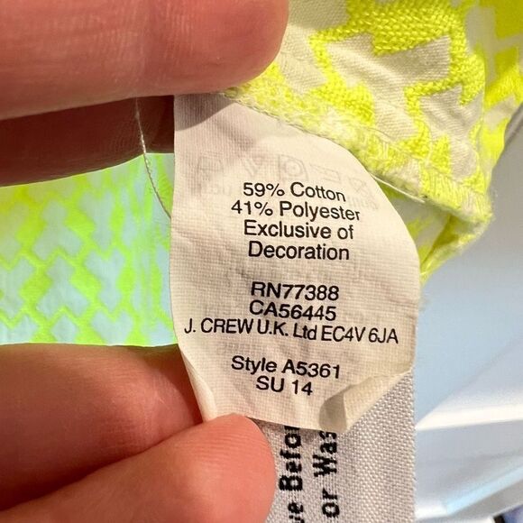 J. Crew Arrow Print Shift Dress Neon Yellow Blue Trim Women’s Size 2 - Picture 10 of 12